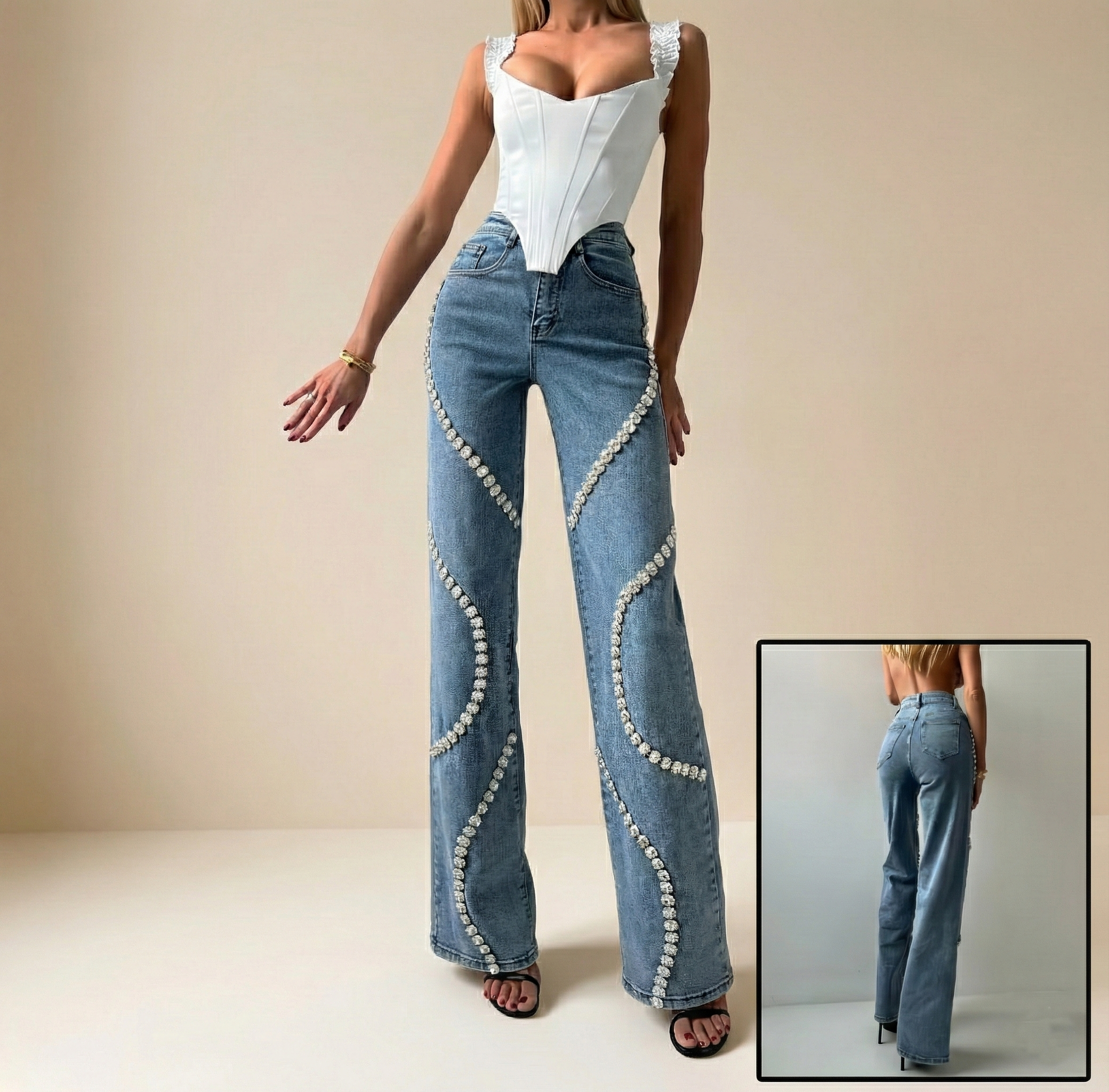 Vaqueros rectos y holgados con perlas
