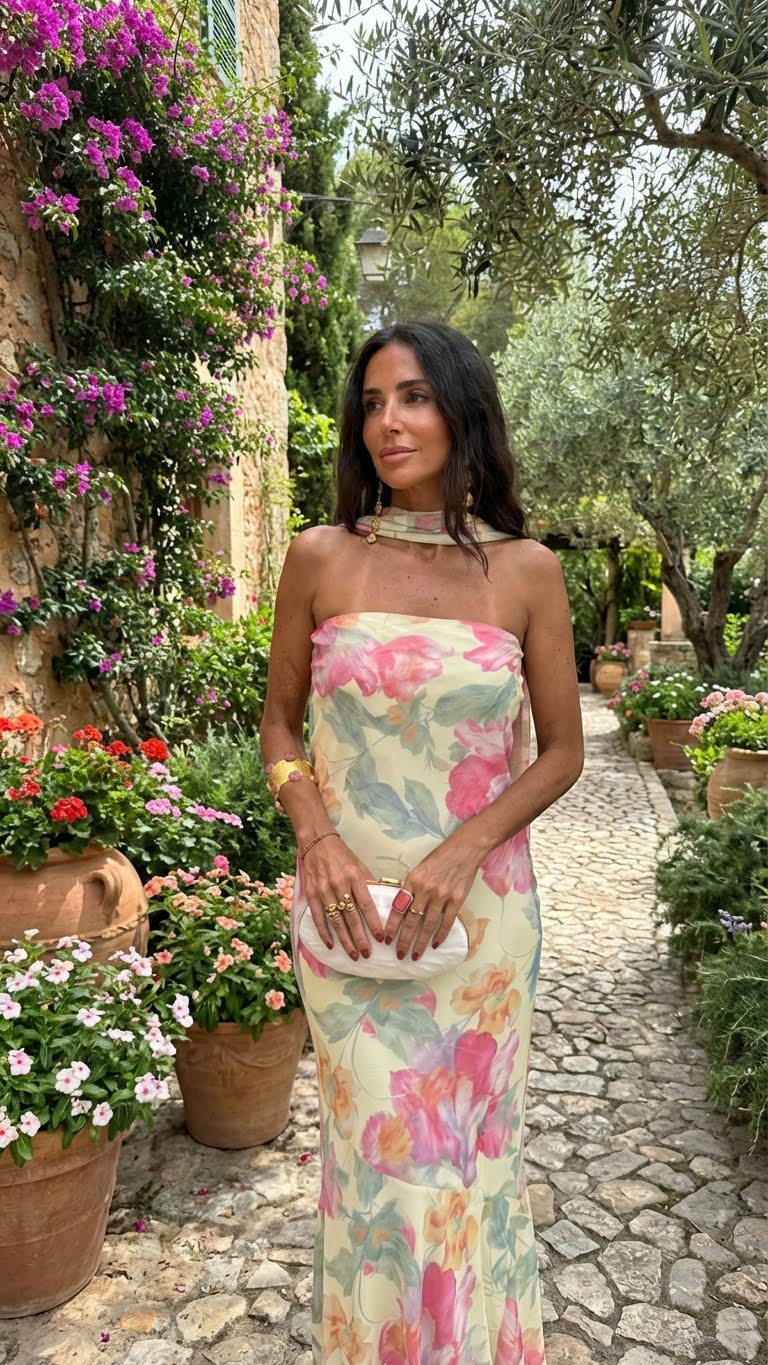 CAPRI | Vestido Largo Strapless Floral Acuarela