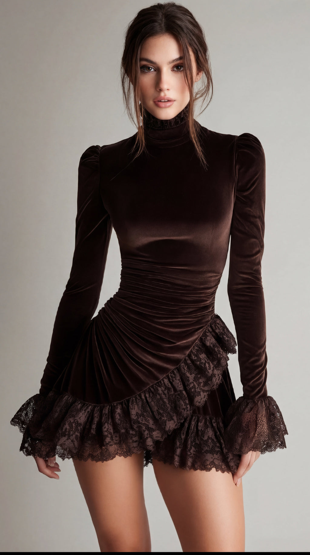 Madeleine | Vestido Corto de Terciopelo con Detalles de Encaje
