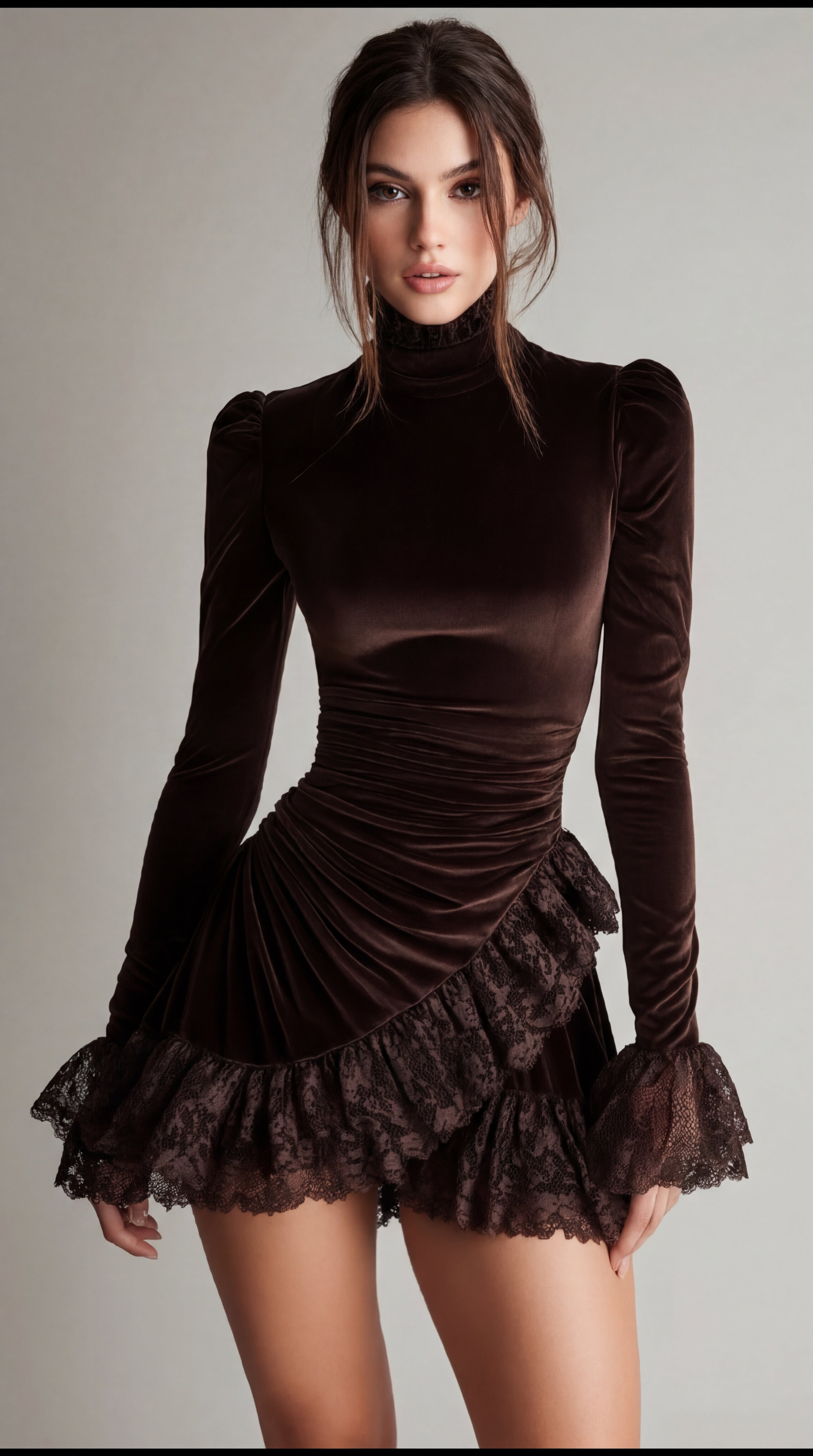 Madeleine | Vestido Corto de Terciopelo con Detalles de Encaje