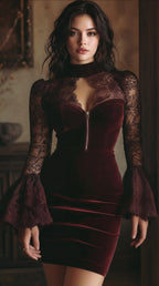 Élodie | Vestido Mini de Terciopelo con Encaje Élégance