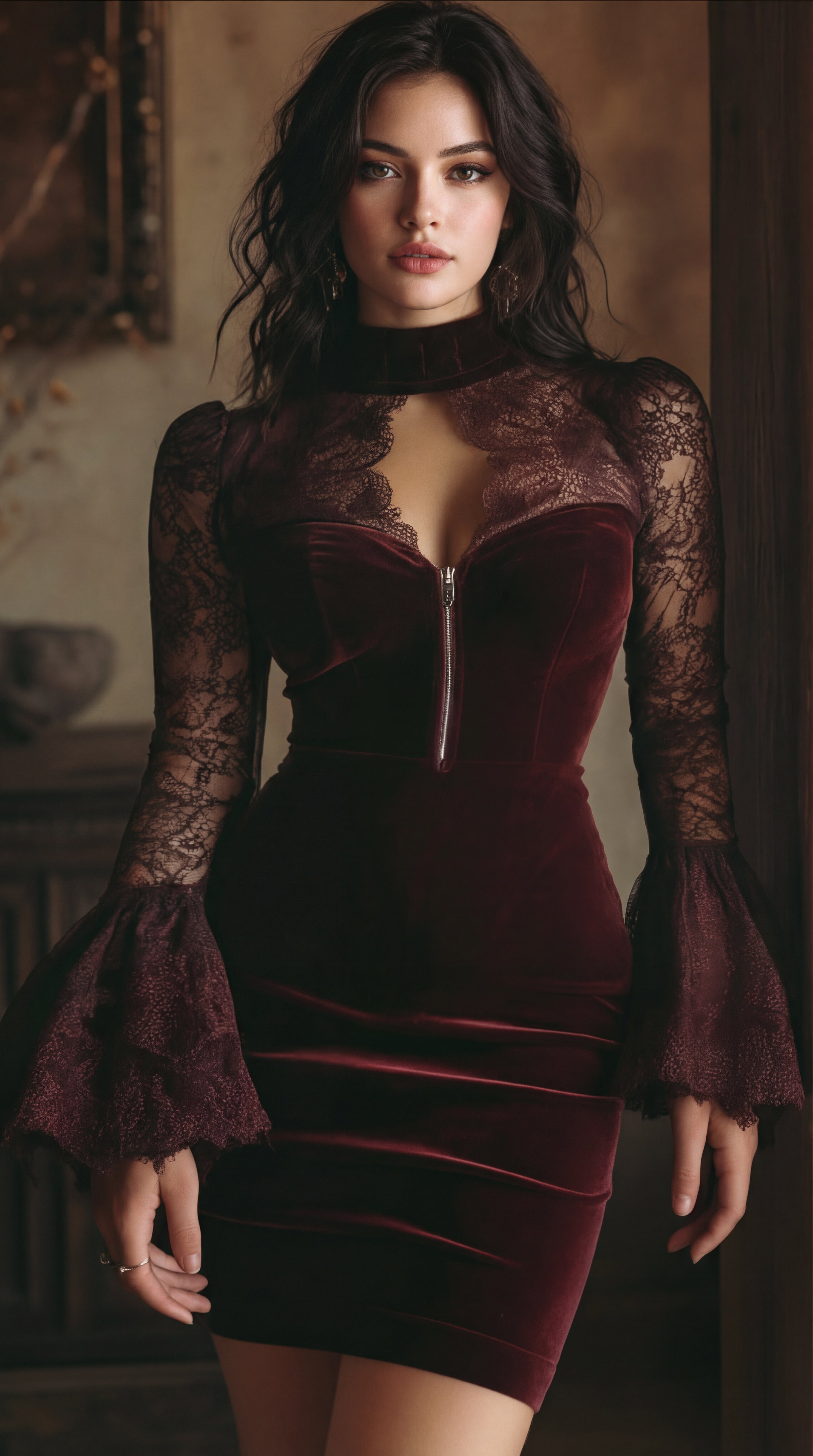 Élodie | Vestido Mini de Terciopelo con Encaje Élégance