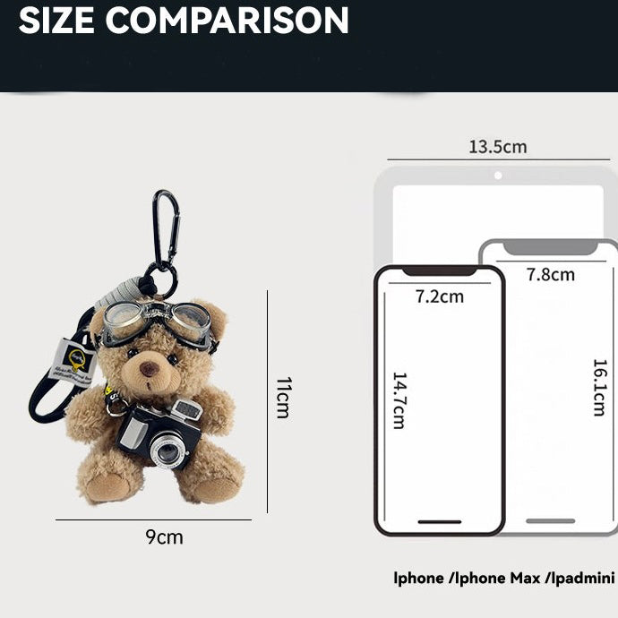 Charm de Peluche de Oso Fotógrafo para Bolso