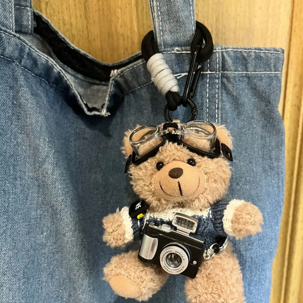 Charm de Peluche de Oso Fotógrafo para Bolso