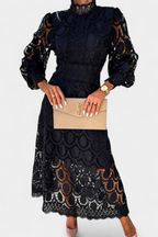 Jovie Vestido Midi de Encaje Bordado con Cuello Alto