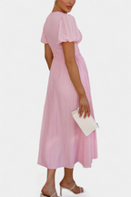Mélia Vestido Maxi con Escote en V y Mangas Abullonadas