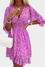 Benicia Vestido Floral de Manga Abullonada con Dobladillo Juguetón