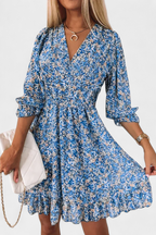 Benicia Vestido Floral de Manga Abullonada con Dobladillo Juguetón