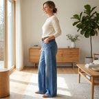 Damen-Vintage-Hochbund-Weitbeinjeans