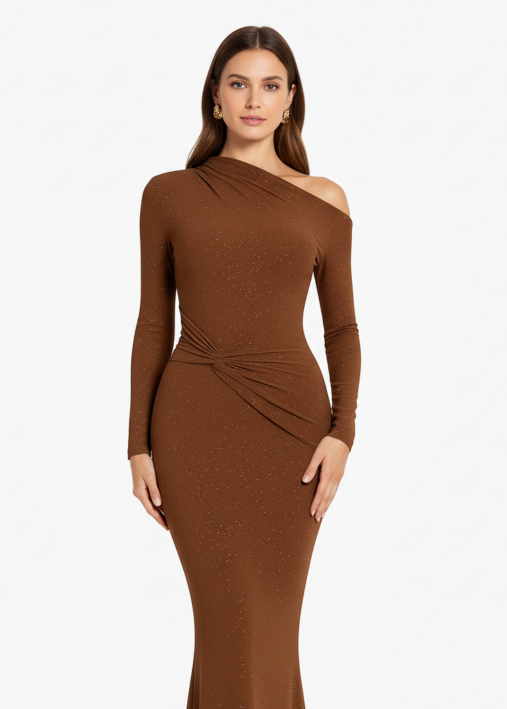 Brown - VESTIDO LARGO BRONCE BRILLANTE
