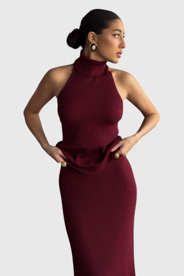 Rhea Vestido Midi de Canalé Sin Espalda