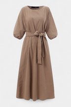 Krisbel Vestido de Lino Algodón con Cintura Anudada