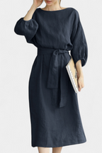Krisbel Vestido de Lino Algodón con Cintura Anudada