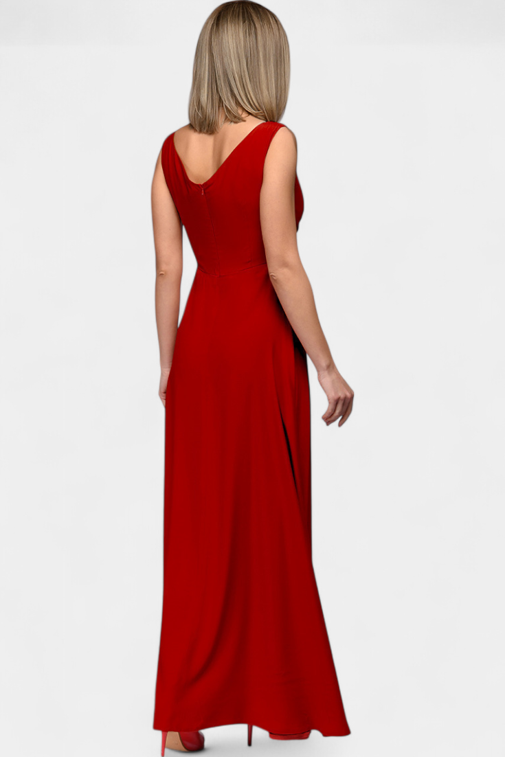Rocío Vestido Largo con Drapeado Frontal y Escote Cruzado