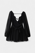Skylar Vestido Mini con Escote en V y Mangas Ligeras