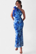 Maëlle Vestido Midi con Detalle Floral de Un Hombro