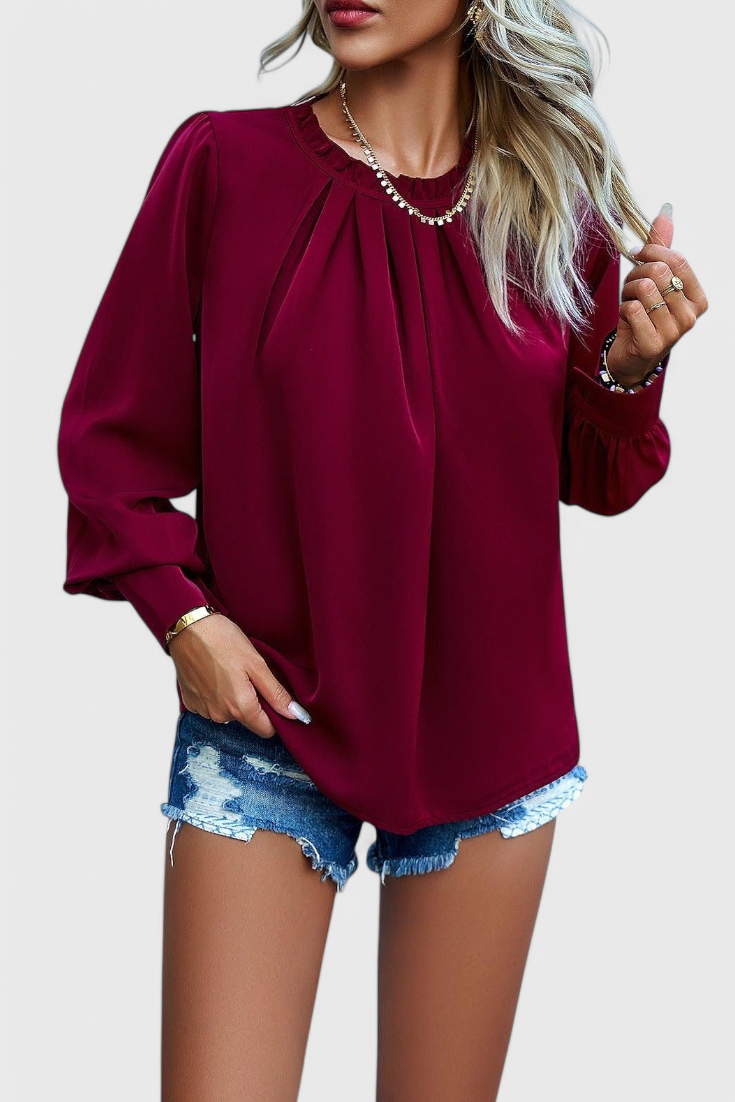 Dottie Blusa de Manga Larga con Cuello de Encaje
