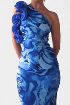 Maëlle Vestido Midi con Detalle Floral de Un Hombro