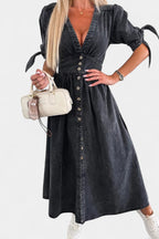 Adelina Vestido Midi de Denim con Botones y Escote en V