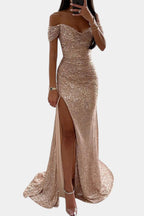Ariel Vestido de Sirena con Lentejuelas Off-Shoulder