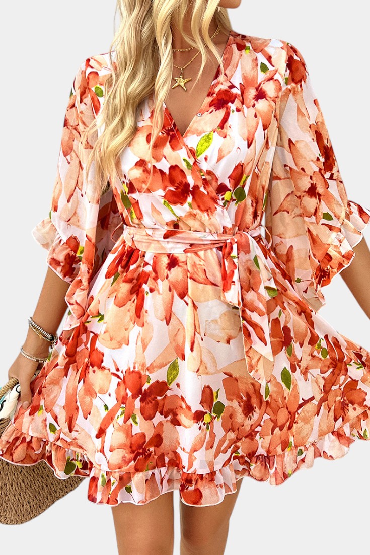 Besa Vestido Mini Floral Impreso con Silueta Fluida