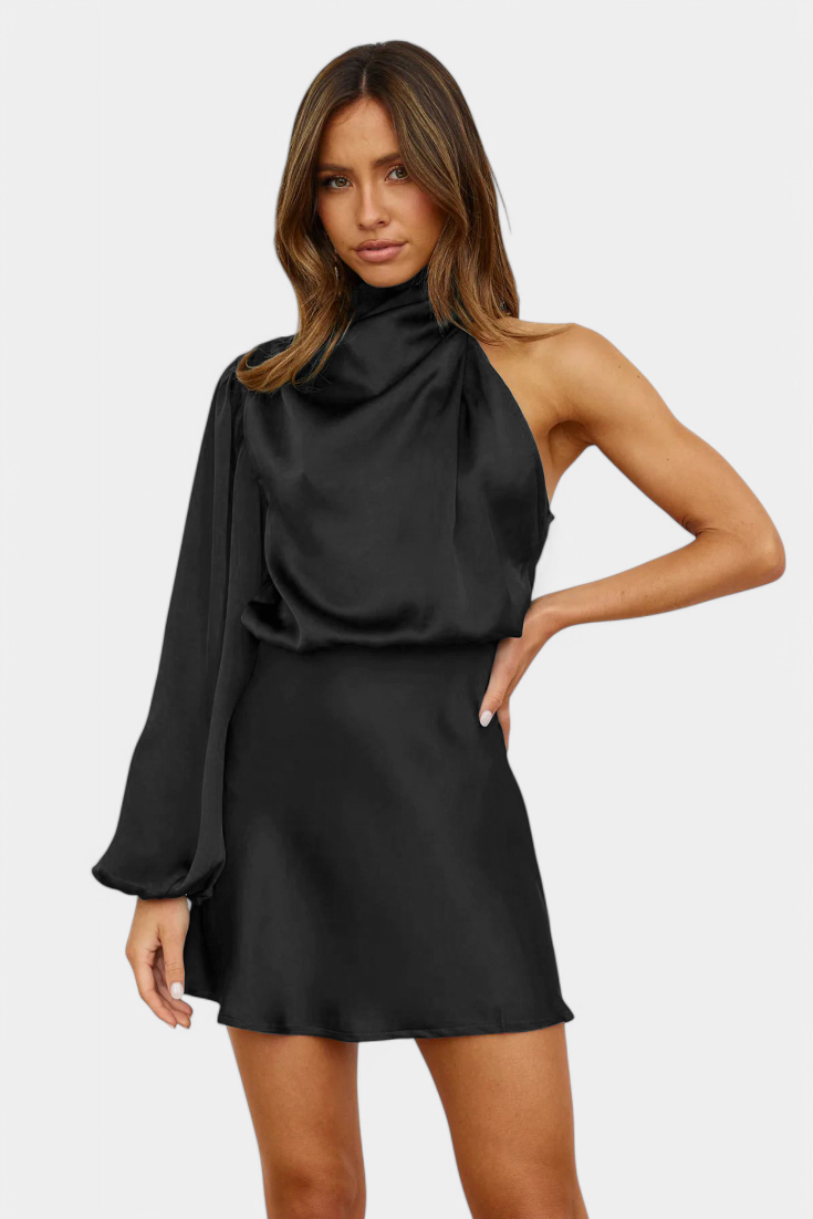 Mara Vestido Mini Drapado de Un Hombro