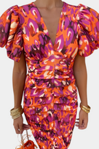 Wibia Vestido Estampado con Fruncido Central y Mangas Volumen
