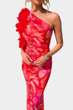 Maëlle Vestido Midi con Detalle Floral de Un Hombro