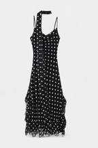 Estefanía Vestido de Gasa con Volantes y Lunares en Negro y Crema