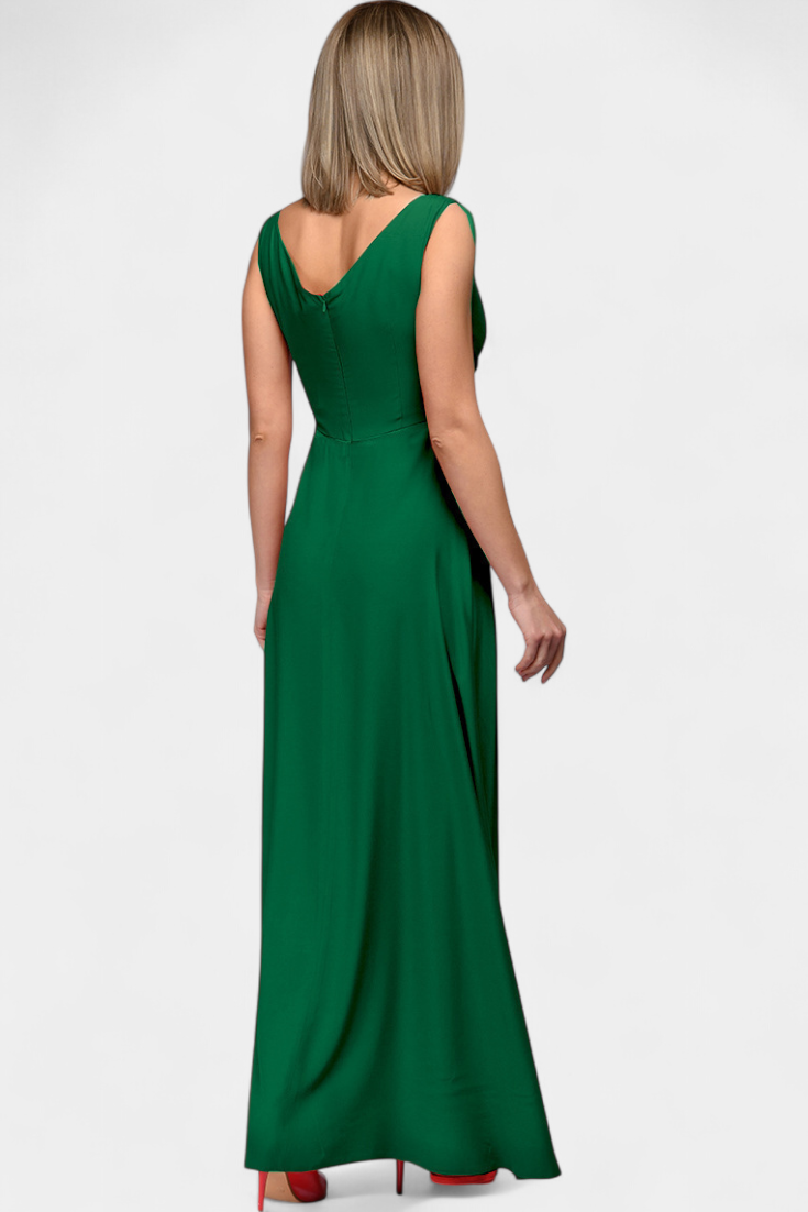 Rocío Vestido Largo con Drapeado Frontal y Escote Cruzado