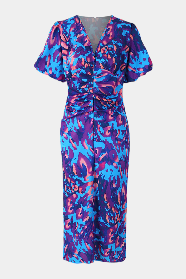 Wibia Vestido Estampado con Fruncido Central y Mangas Volumen
