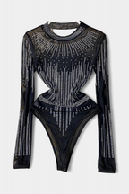 Antonella Blusa Tipo Body Con Mangas Largas y Brillos