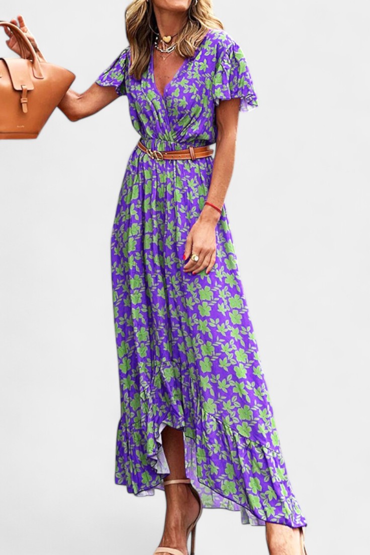 Kinslee Vestido Maxi de Estilo Swing con Escote en V