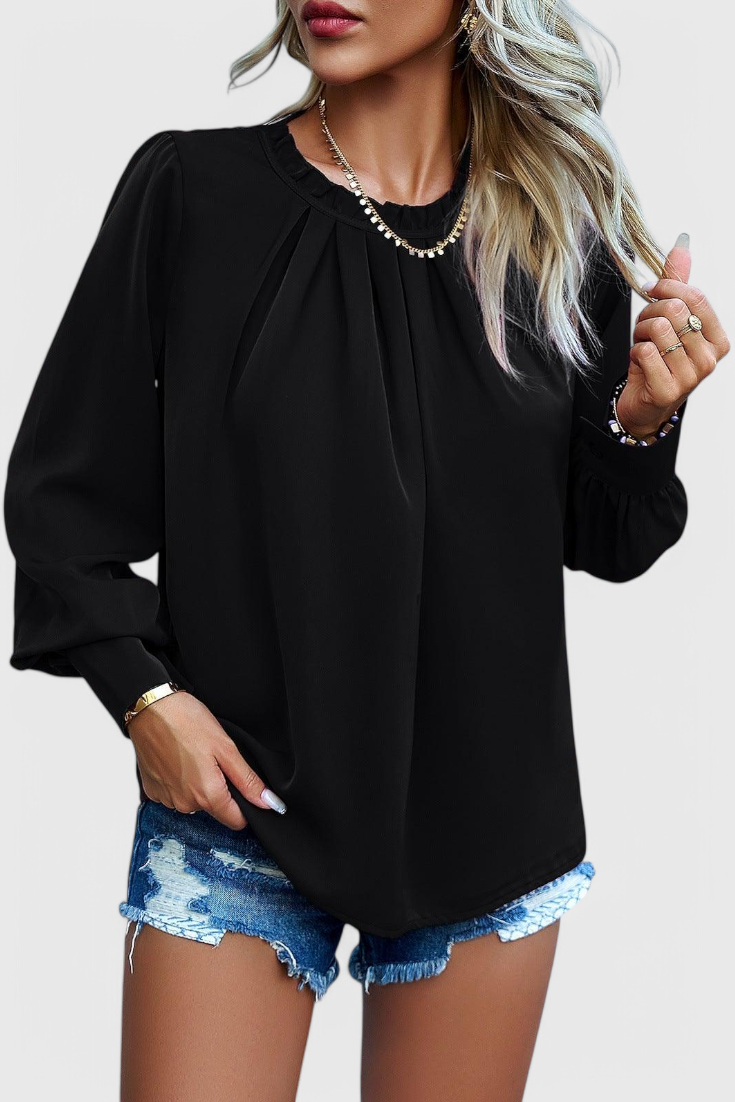 Dottie Blusa de Manga Larga con Cuello de Encaje