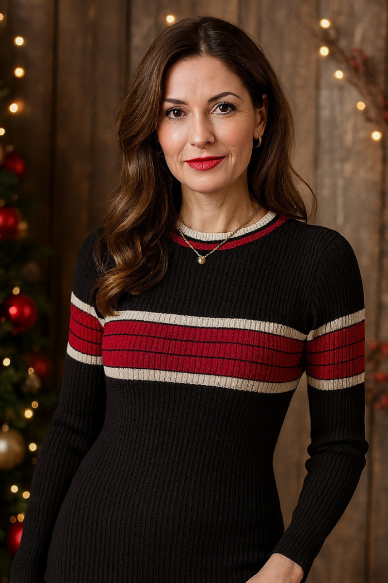 Vestido elegante de punto con rayas sutiles