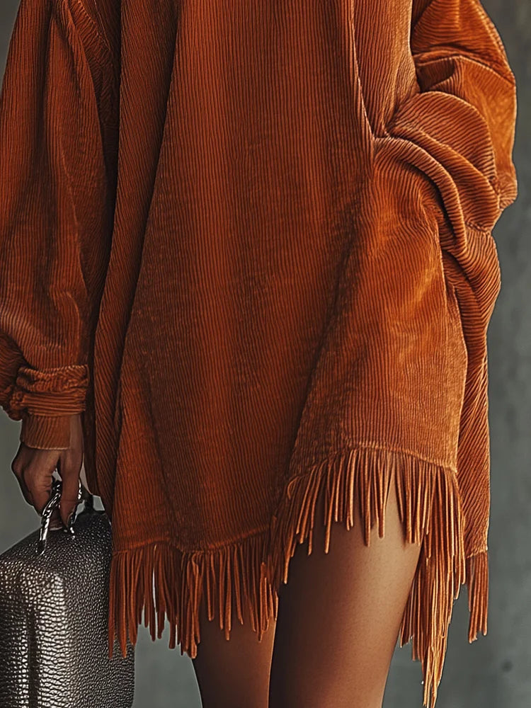 Vestido oversize de pana con flecos