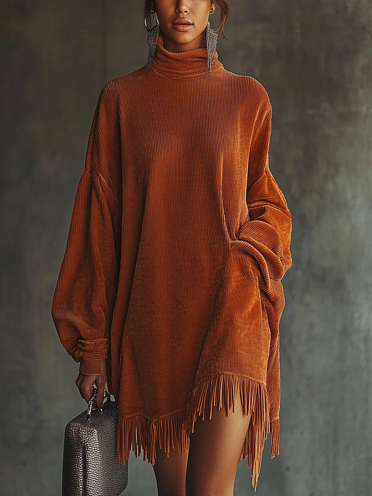 Vestido oversize de pana con flecos