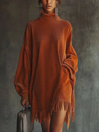Vestido oversize de pana con flecos