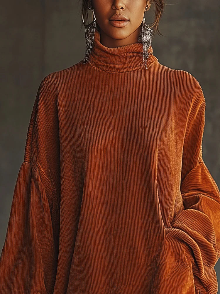 Vestido oversize de pana con flecos