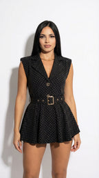 Estrella Glam | Mono Blazer con Falda Pantalón y Strass