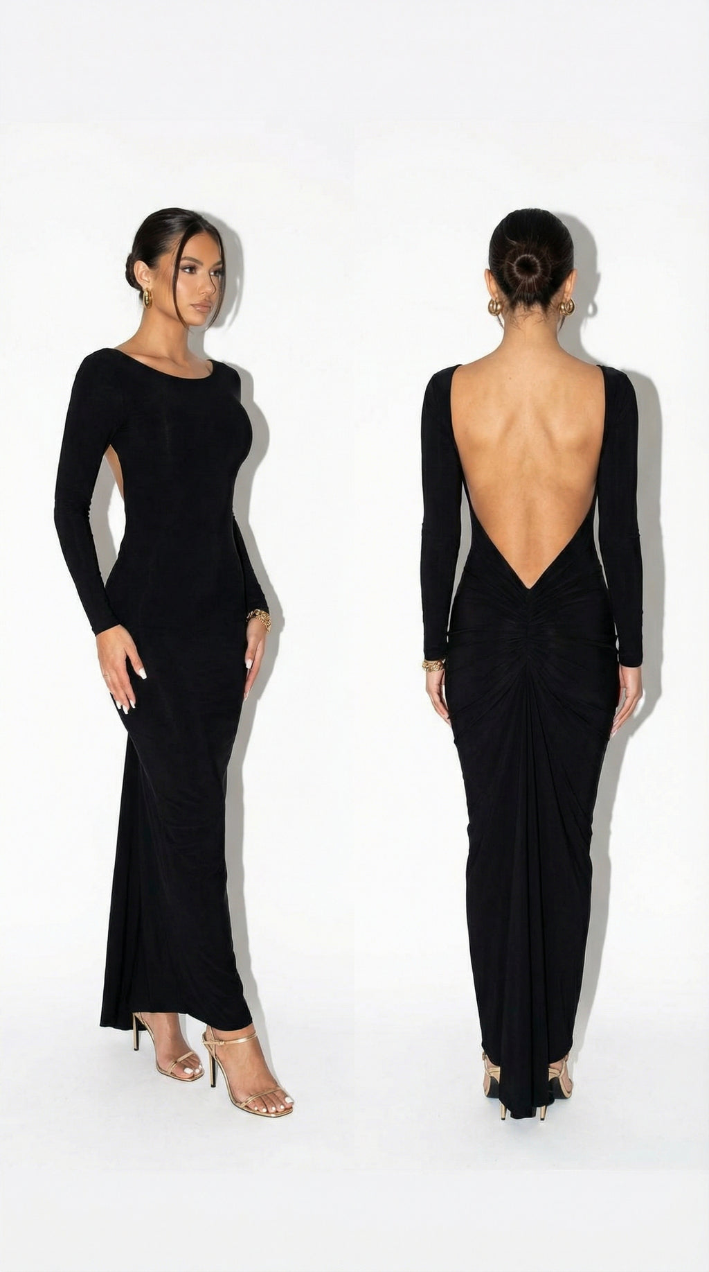 Nerea Backless | Vestido Maxi de Espalda Descubierta y Manga Larga