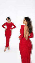 Nerea Backless | Vestido Maxi de Espalda Descubierta y Manga Larga