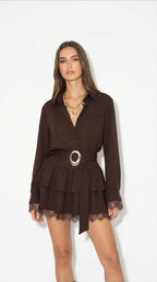 Letizia Boho | Vestido Mini Camisero con Volantes y Cinturón