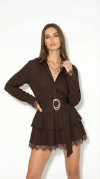 Letizia Boho | Vestido Mini Camisero con Volantes y Cinturón