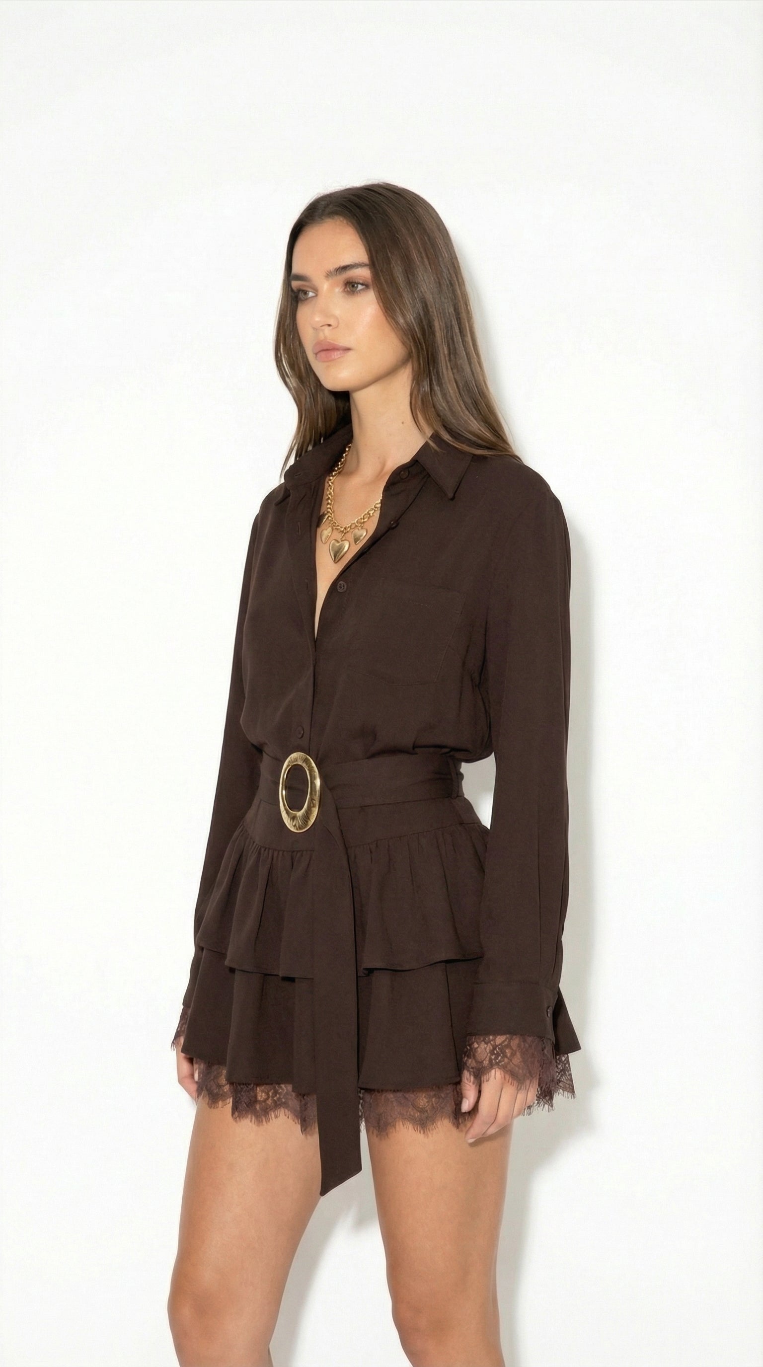 Letizia Boho | Vestido Mini Camisero con Volantes y Cinturón