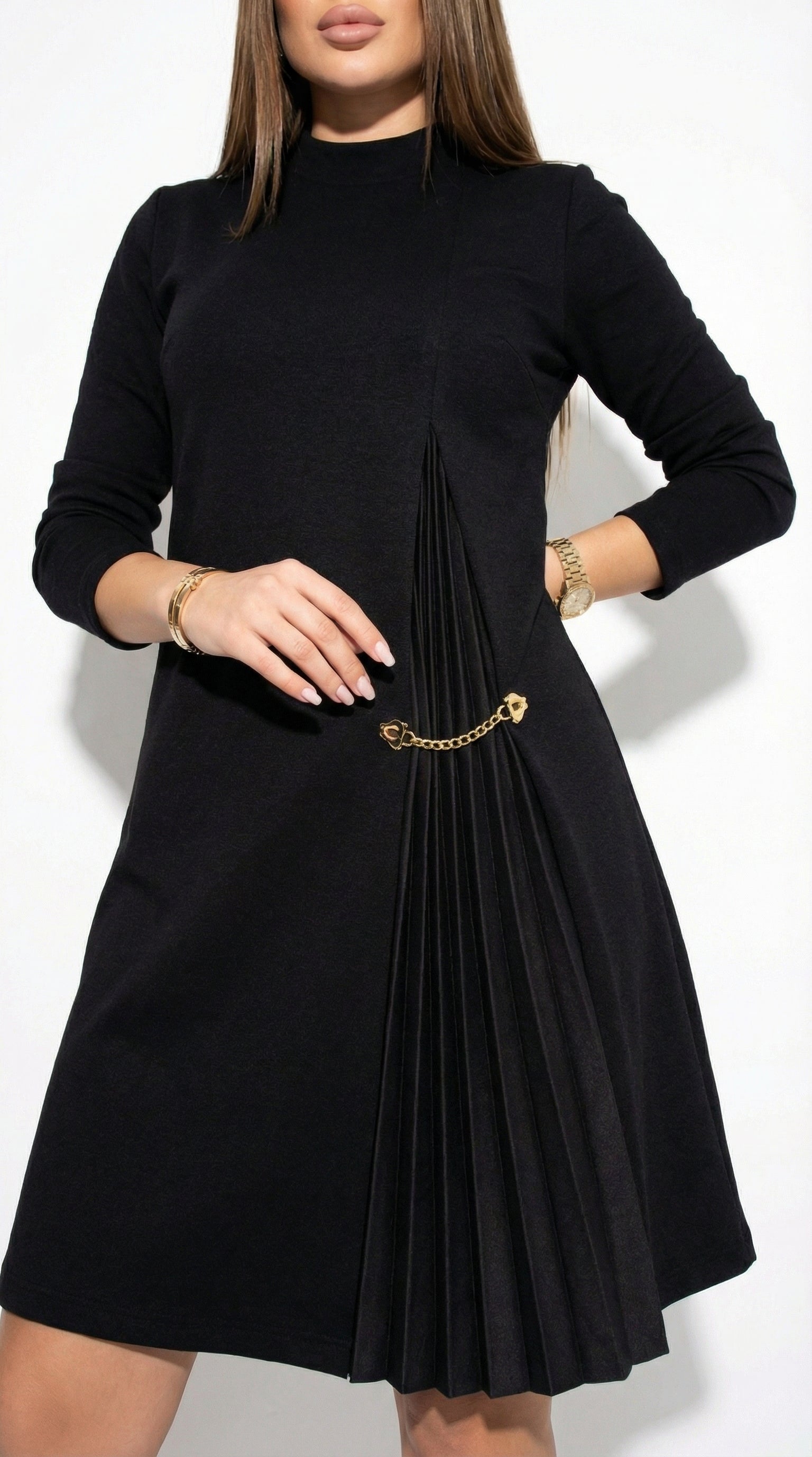 LARA | Vestido Midi de Punto con Detalle Plisado