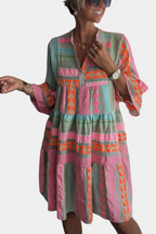 Gina Vestido Boho Corto Bordado con Escote en V y Mangas Acampanadas
