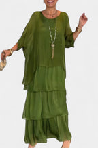 Caroline Vestido Maxi con Volantes y Mangas Murciélago