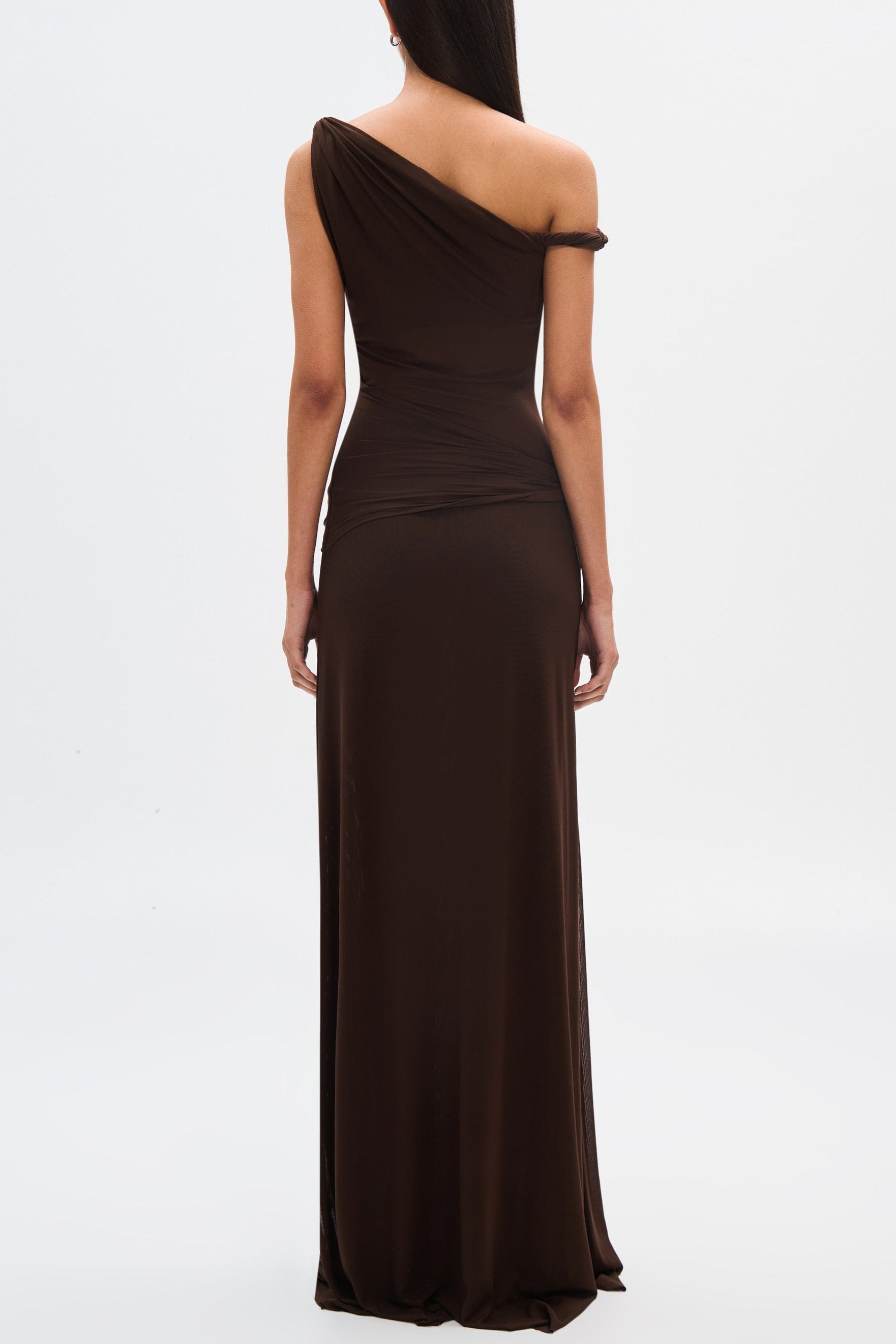Eranda Vestido Maxi de Malla Drapada Off-Shoulder