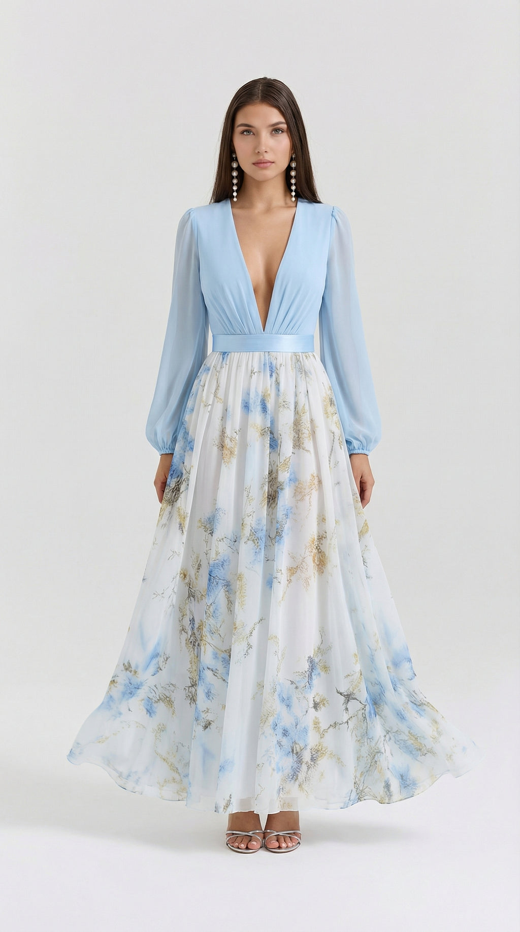 FLORENCIA | Vestido Maxi Bicolor con Falda Floral